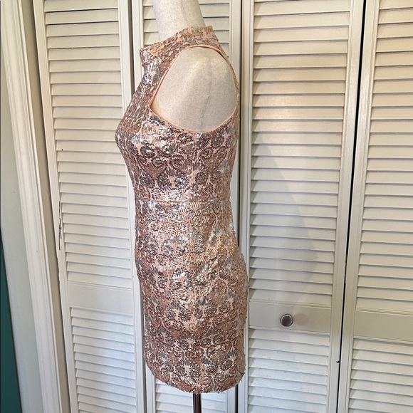 Soieblu Rose Gold Sequin High Neck Mini Dress - Picture 4 of 8